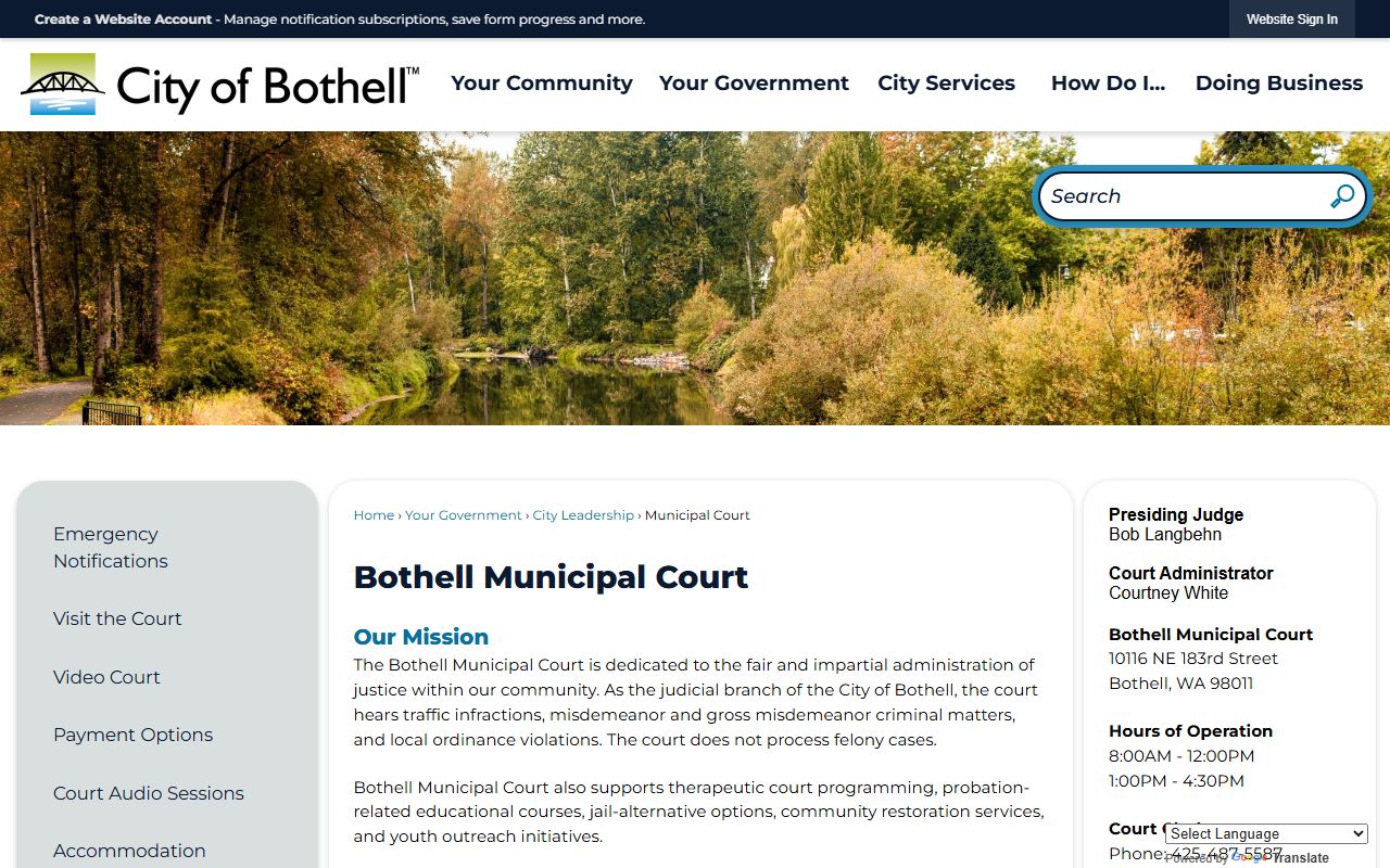 Bothell Municipal Court official page family court records
