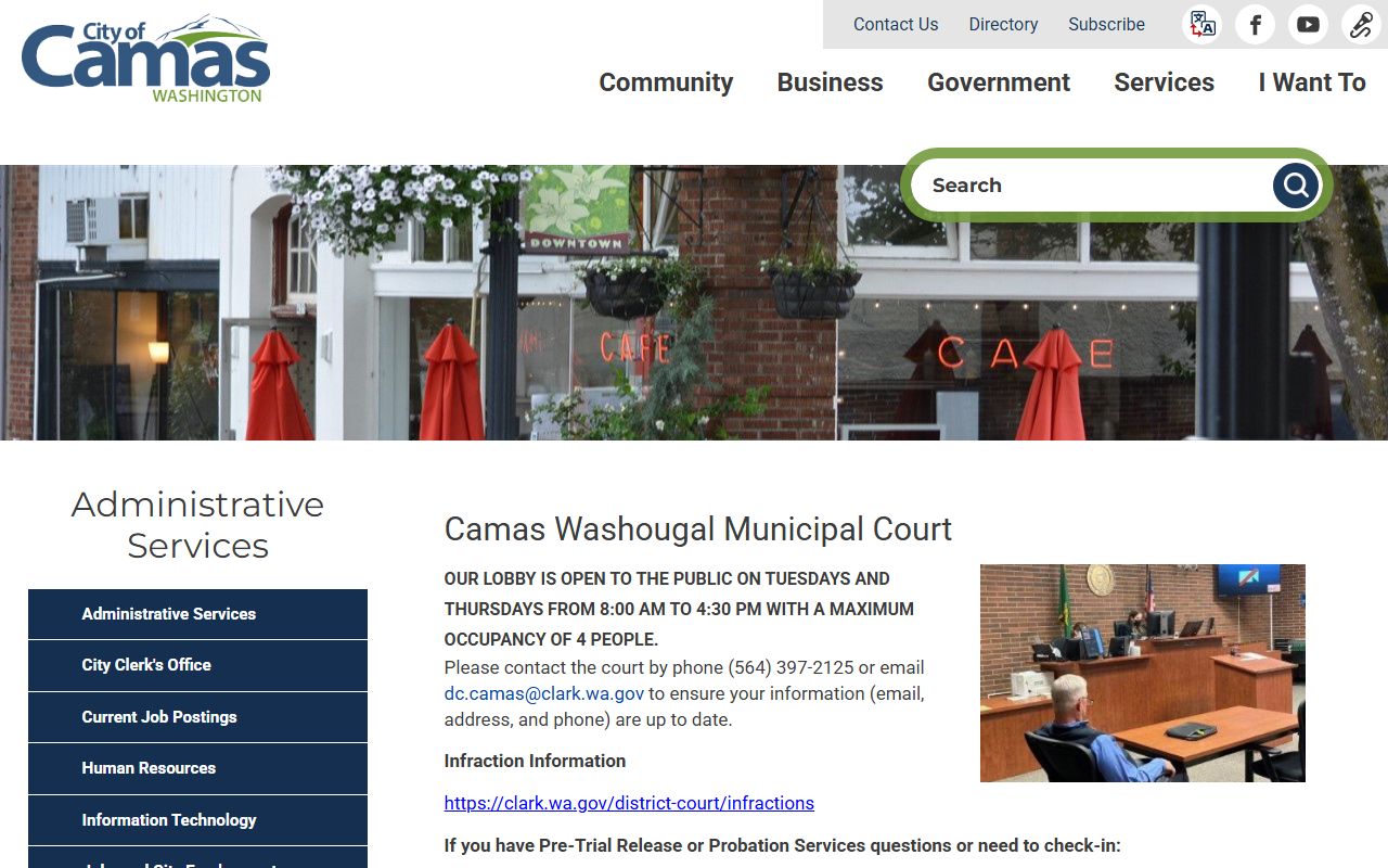 Camas-Washougal Municipal Court official page for Camas family court records