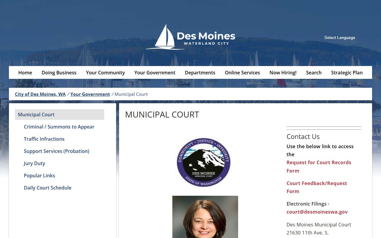 Des Moines Municipal Court official page for Des Moines family court records reference