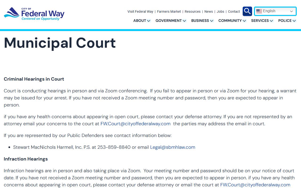 Federal Way Municipal Court official page for Federal Way family court records reference