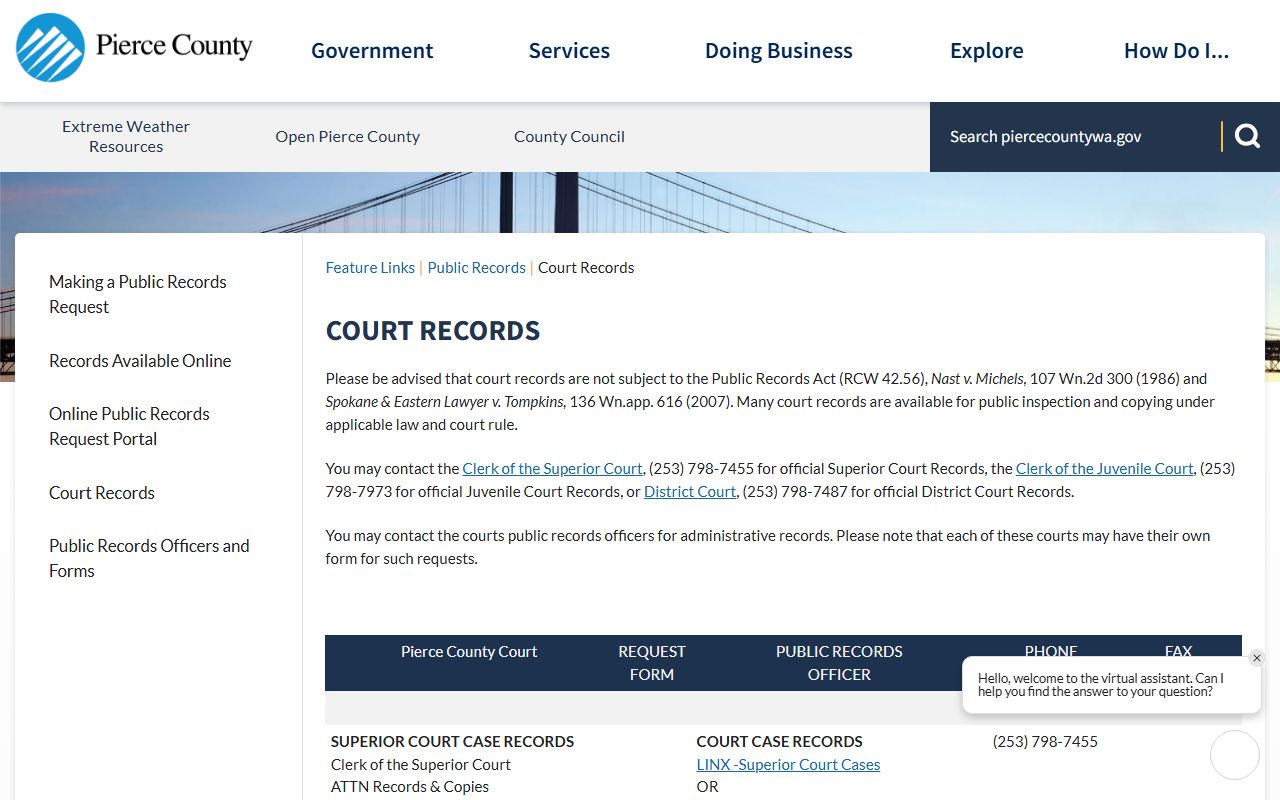 Frederickson family court records Pierce County official portal