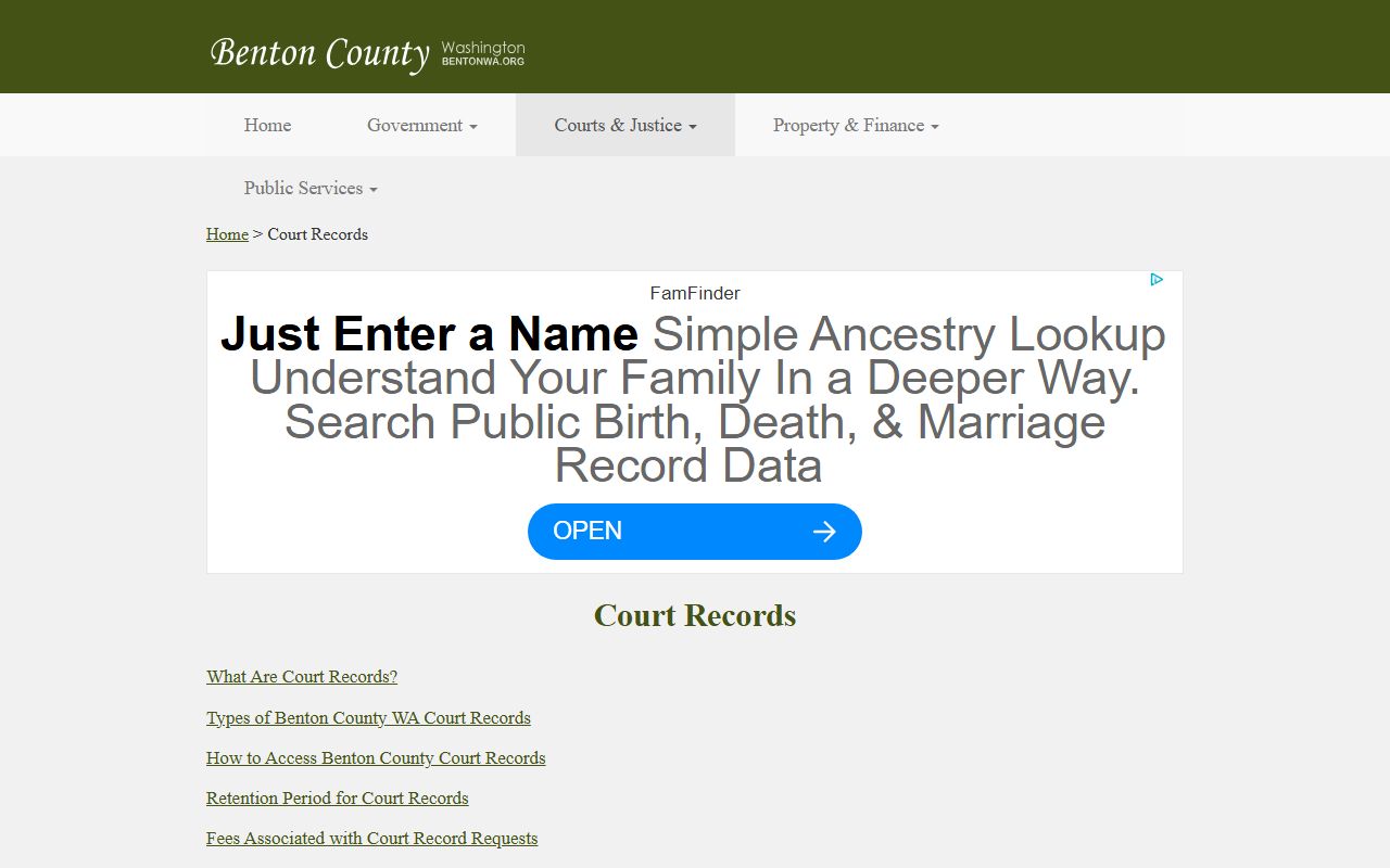 Benton County District Court serves Kennewick municipal court functions for family court records context