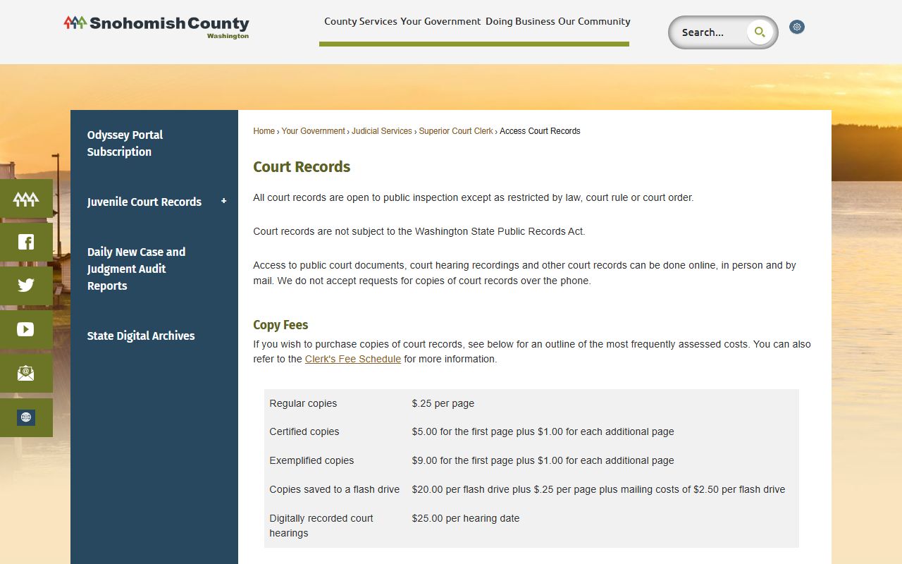 Snohomish County Superior Court access page for Lake Stevens family court records