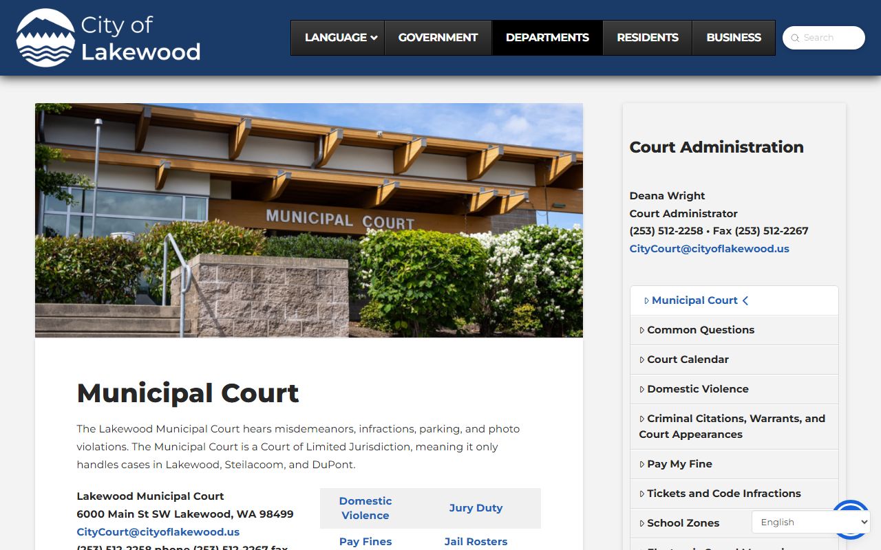 Lakewood Municipal Court information relevant to Lakewood family court records