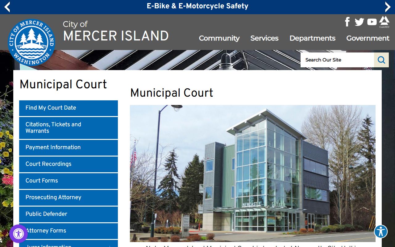 Mercer Island Municipal Court at Newcastle City Hall for Mercer Island family court records