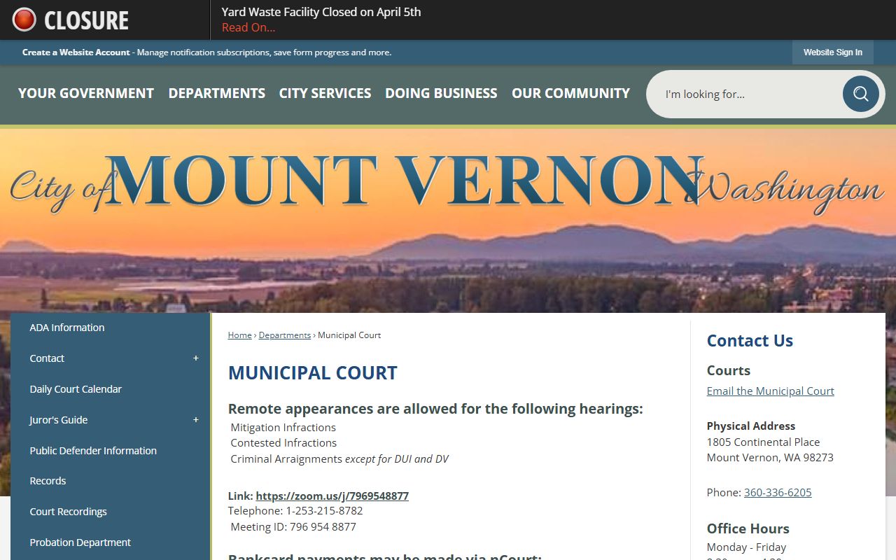Mount Vernon Municipal Court handling traffic and ordinance matters separate from family court records
