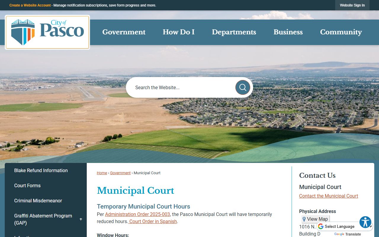 Pasco Municipal Court handles traffic infractions, misdemeanors, and city ordinance violations for Pasco family court records context
