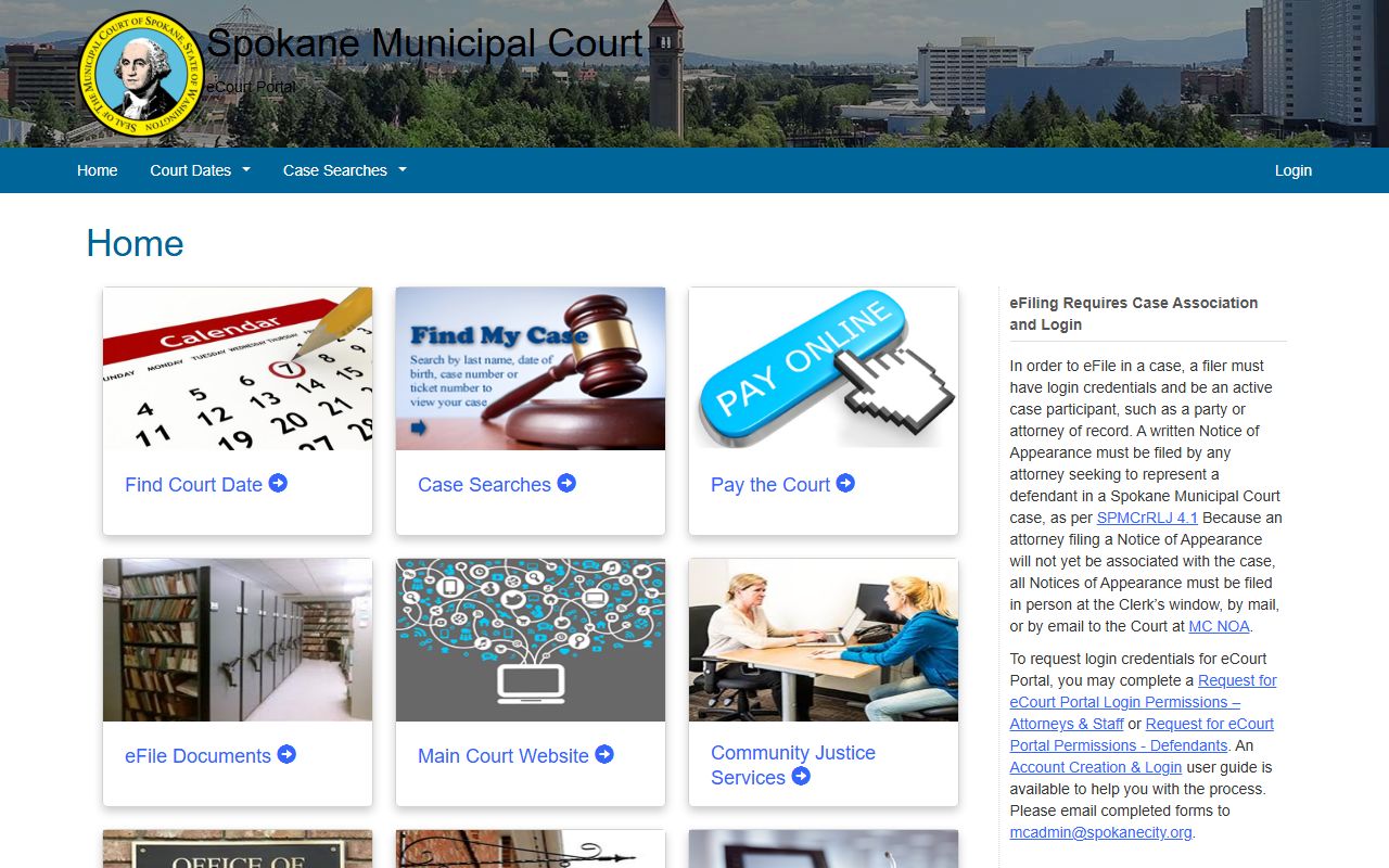 Spokane Municipal Court eCourt portal for Spokane family court records reference