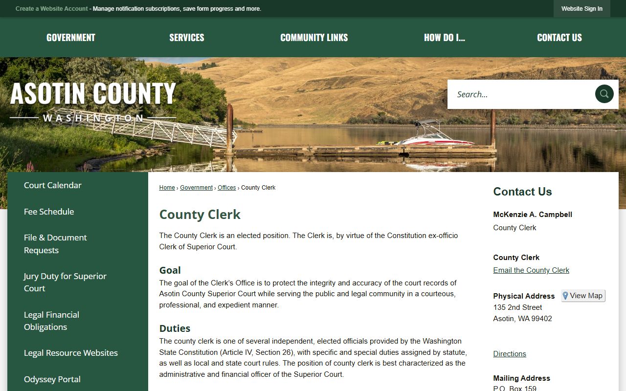 Asotin County Family Court Records official County Clerk page