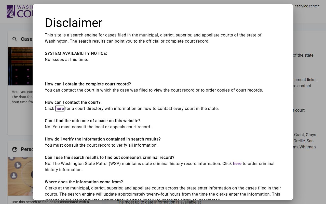 Clallam County Family Court Records central search engine at dw.courts.wa.gov