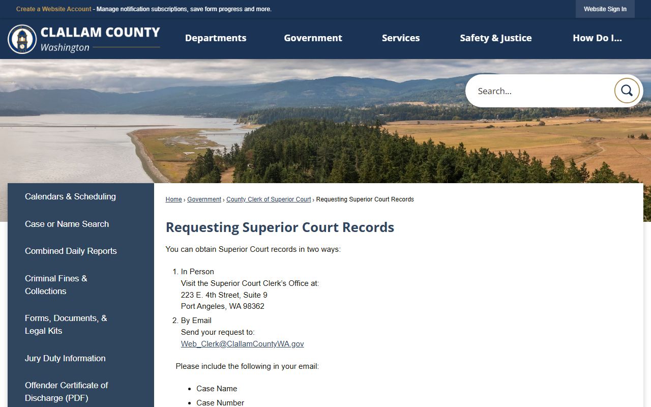 Clallam County Family Court Records official Superior Court Clerk page