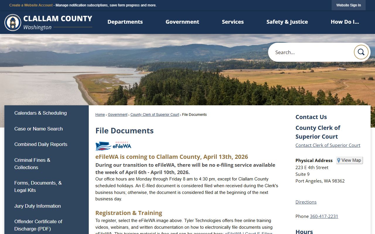 Clallam County Family Court Records requesting Superior Court records page