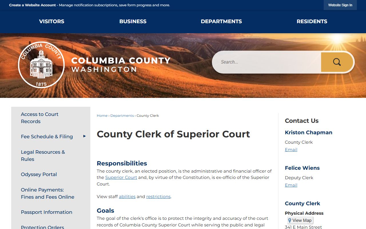 Columbia County Clerk page for family court records