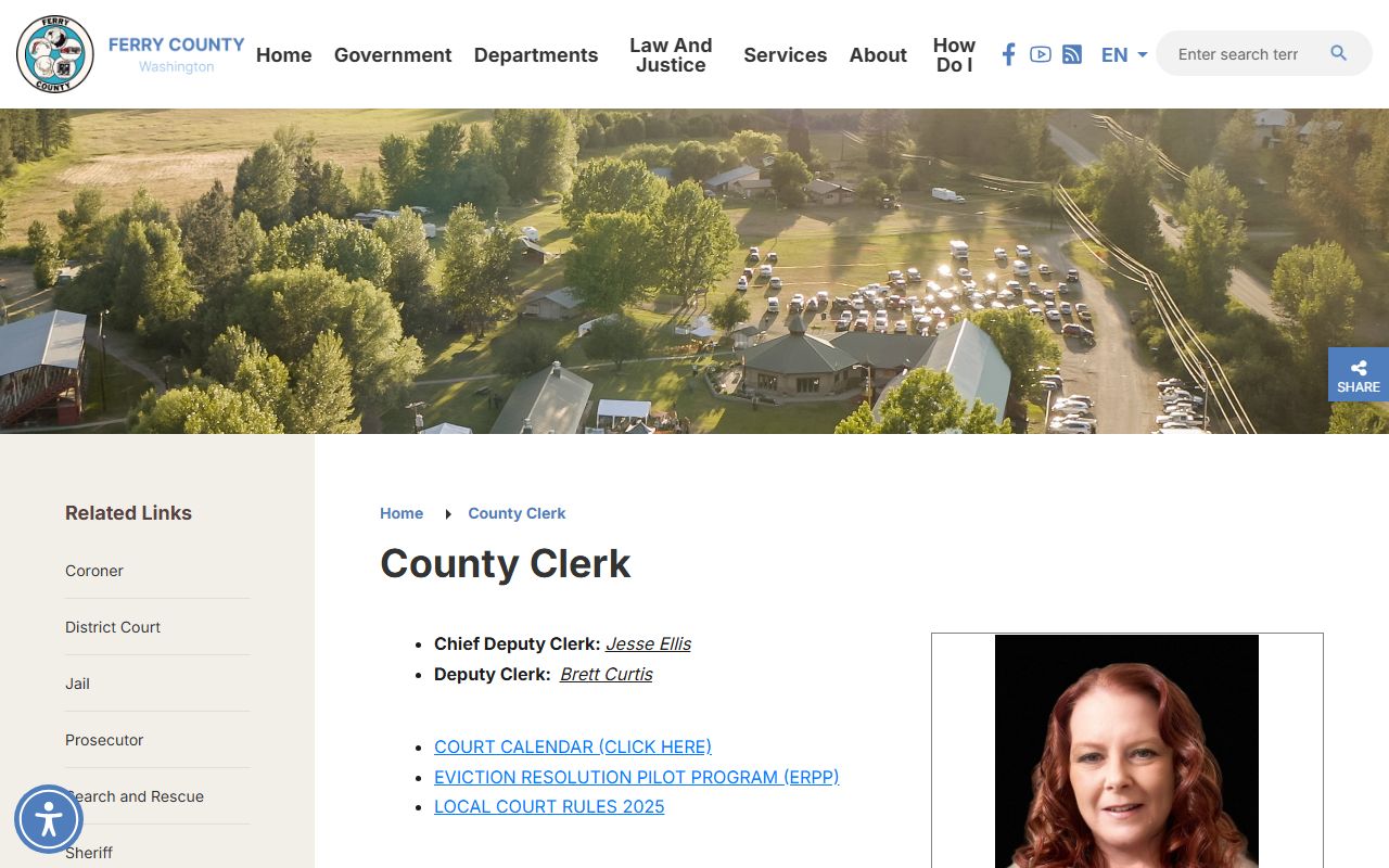 Ferry County law and justice clerk page for family court records