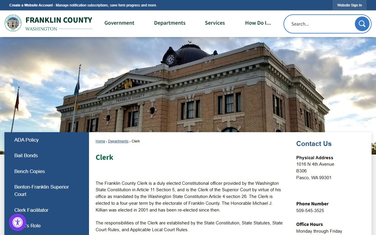Franklin County Clerk homepage for family court records