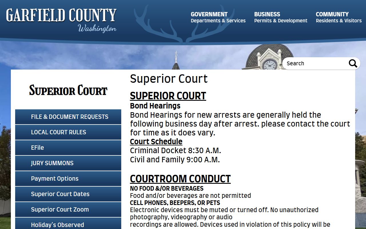 Garfield County Superior Court page for family court records