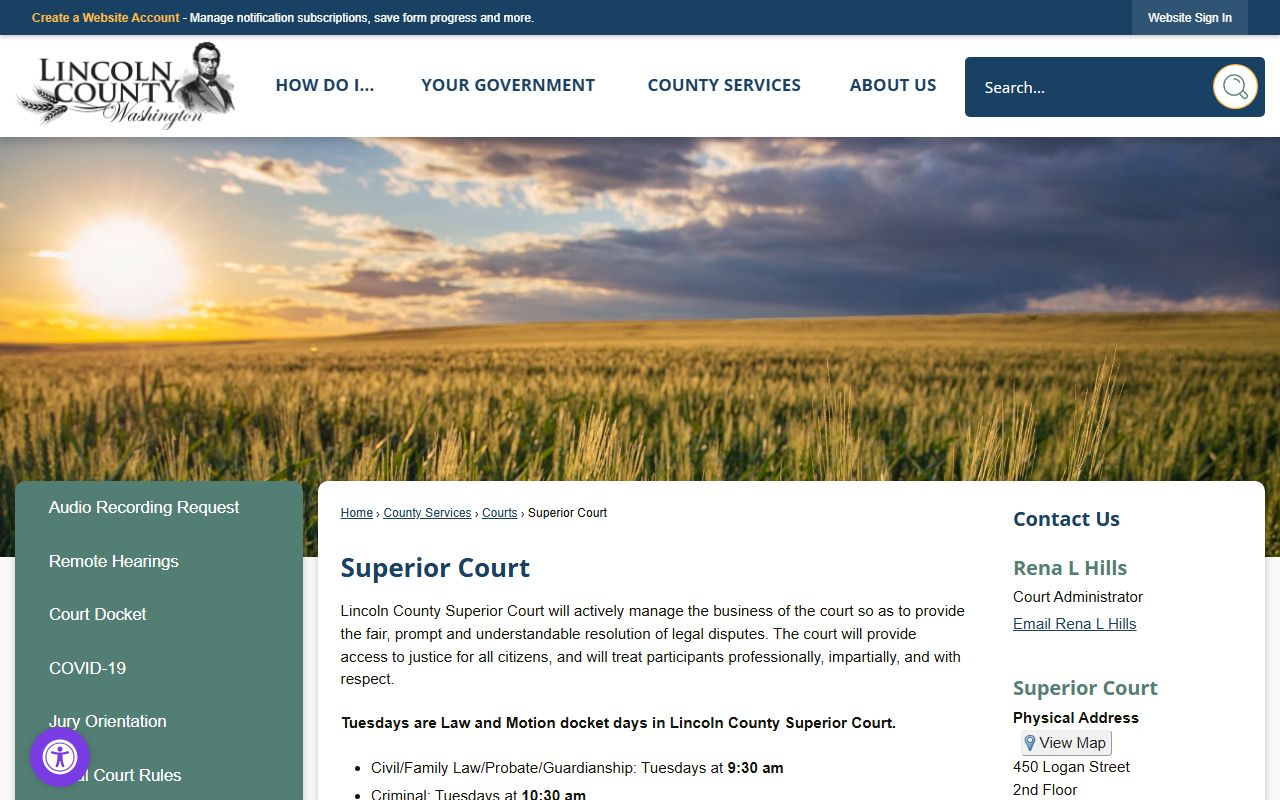 Lincoln County Superior Court page for family court records in Davenport