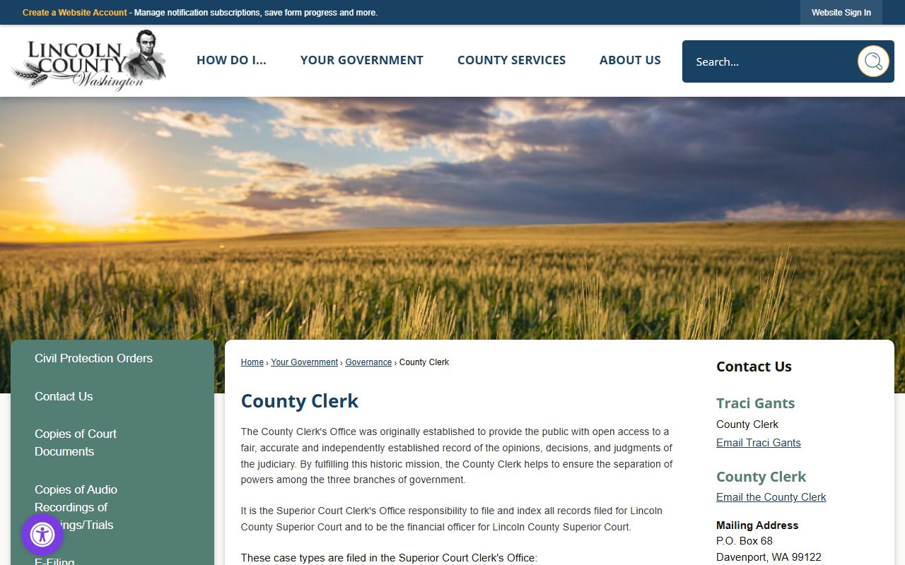 Lincoln County Clerk's Office page for family court records