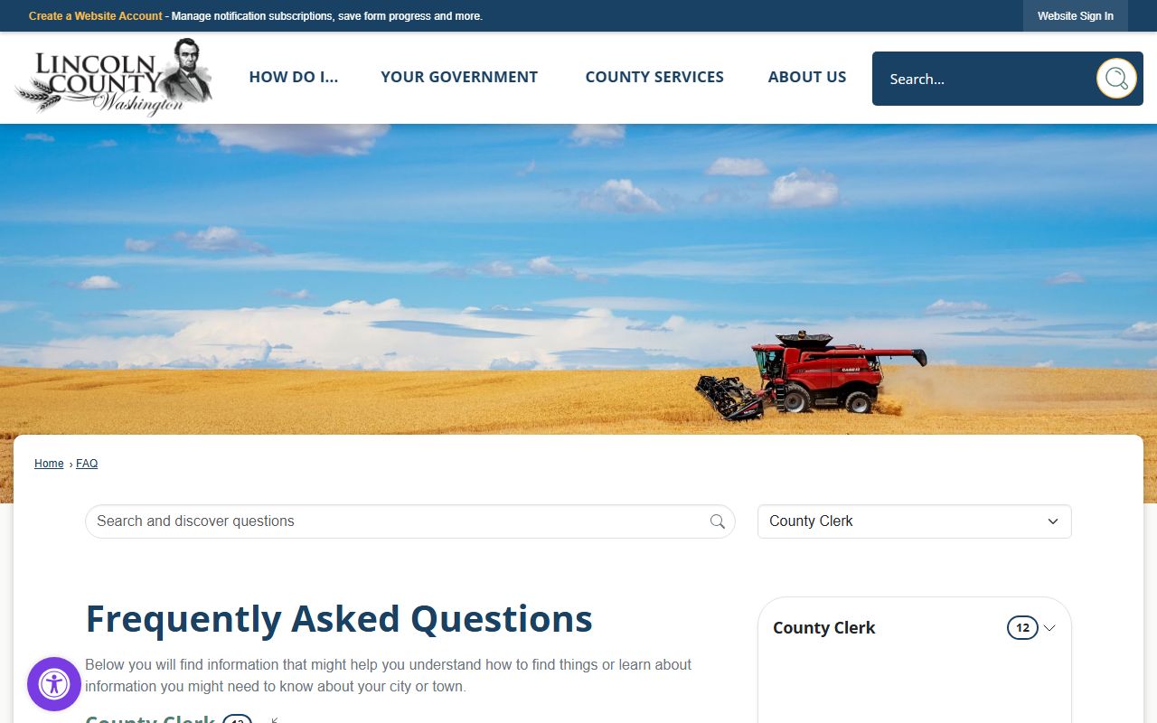 Lincoln County Clerk FAQ page with fees and procedures for family court records