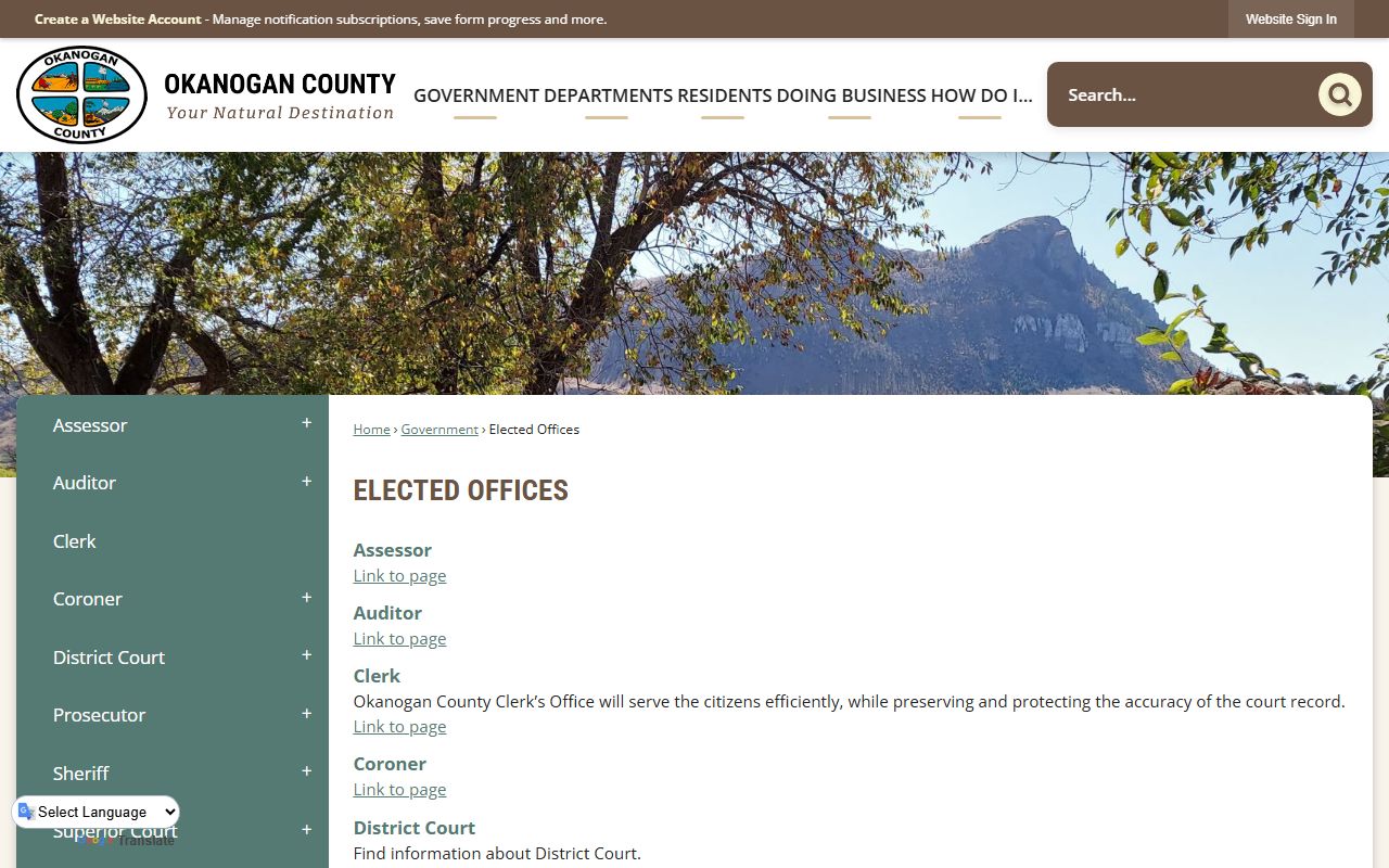 Okanogan County Judicial Courts page with family court records links