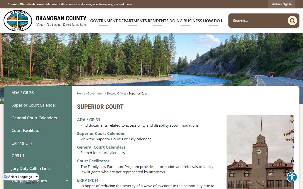 Okanogan County Superior Court page with family court records resources