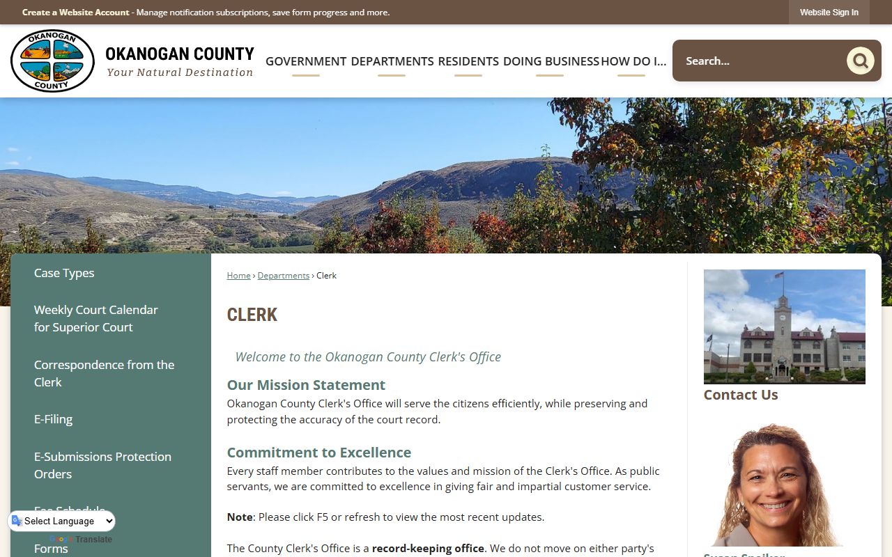 Okanogan County Clerk's Office page for family court records