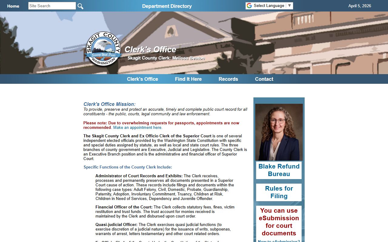 Skagit County Clerk family court records office page