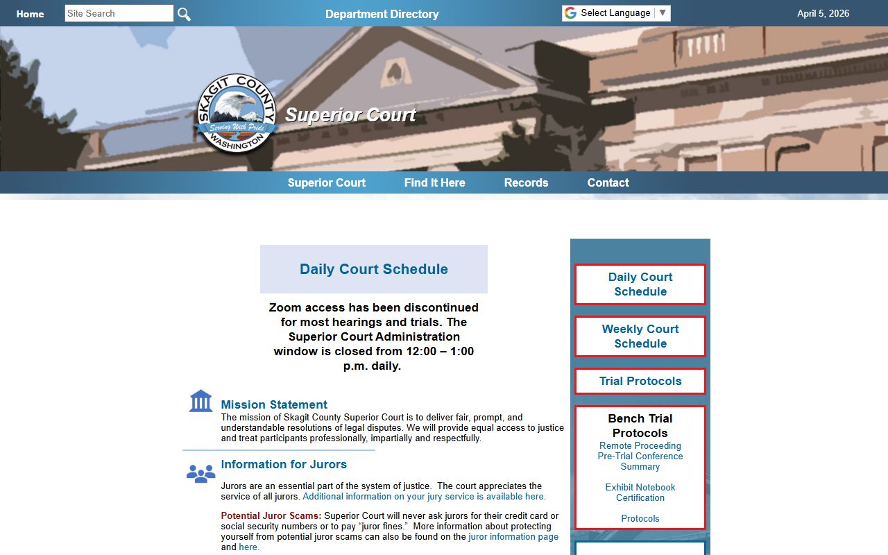 Skagit County Superior Court family court records page