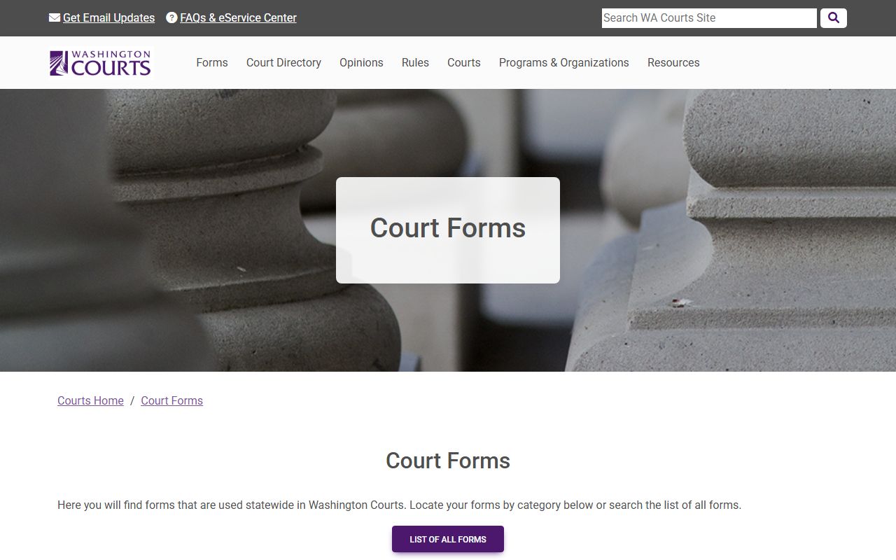 Official repository of Washington statewide court forms for family law