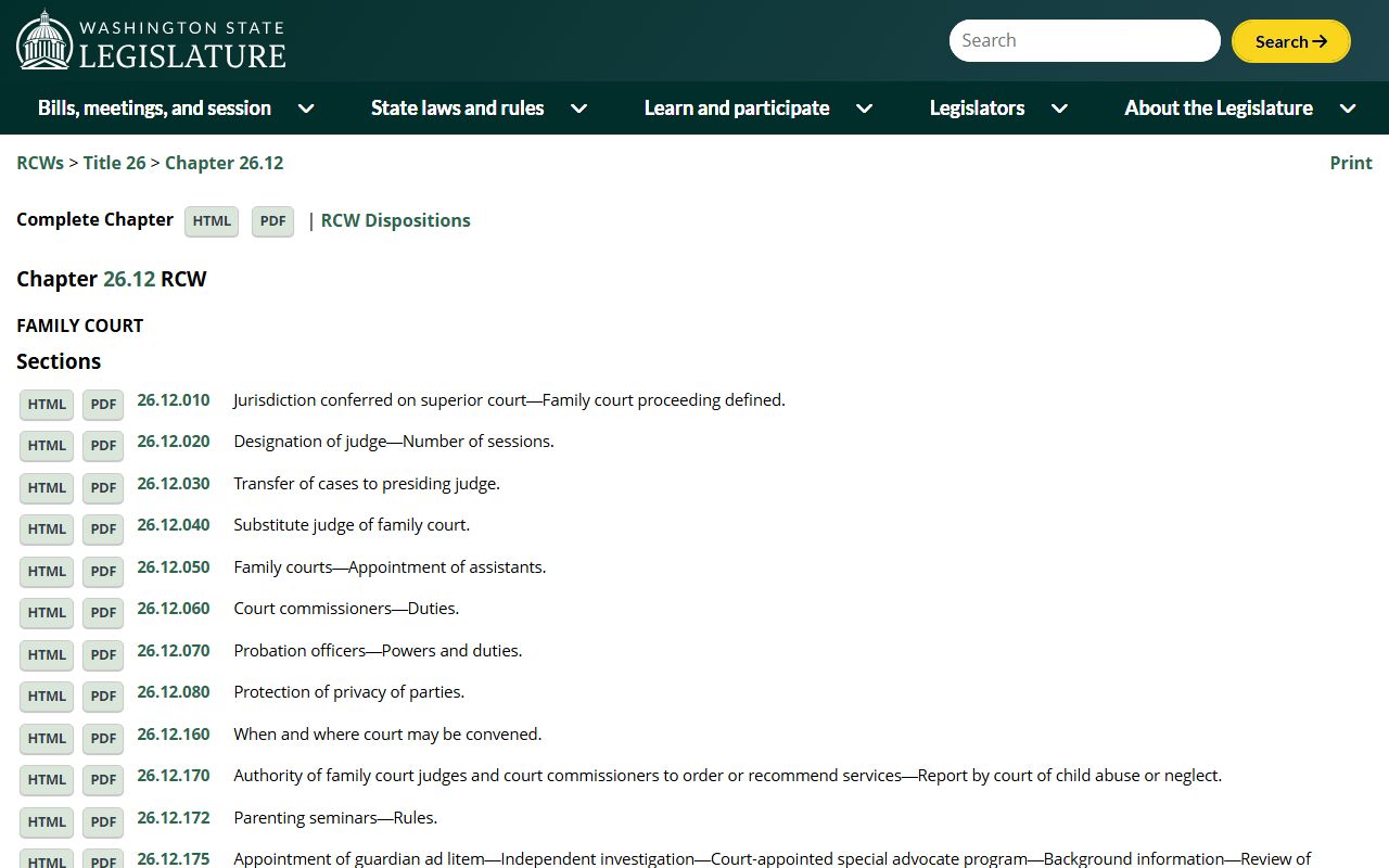 Revised Code of Washington establishing family court jurisdiction and procedures